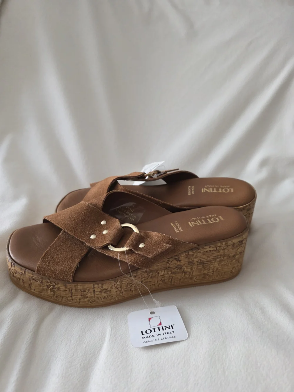 Brown Cork Wedge Slide Sandals